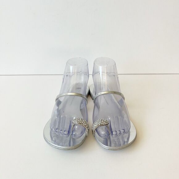 Giuseppe Zanotti Ring Silver Flat Sandals Crystal Embellished Toe Size 6/36 - Picture 10 of 14